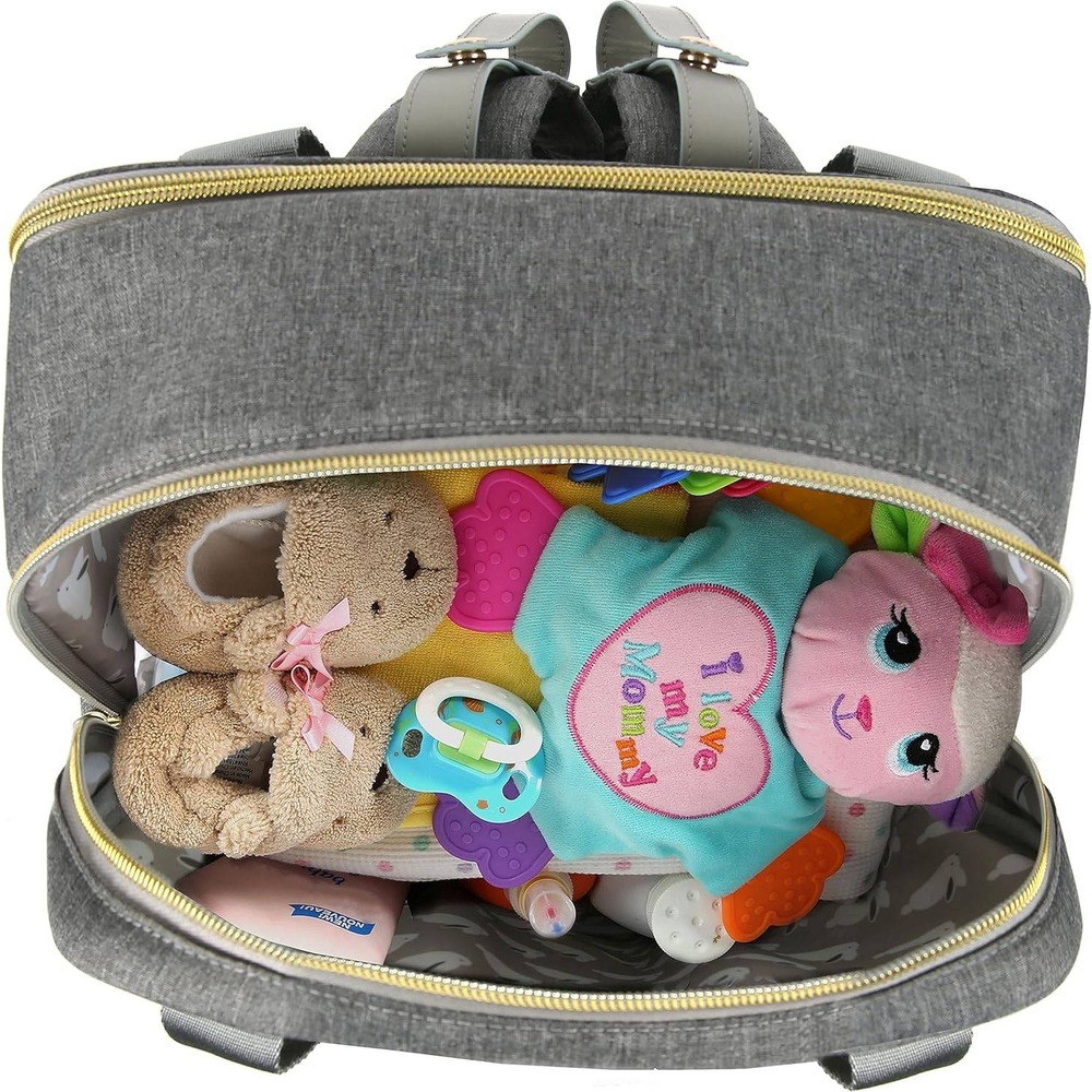Dabney Lee Expandable Backpack Diaper Bag Grey Bunny Print Change Mat NWT - Picture 5 of 16